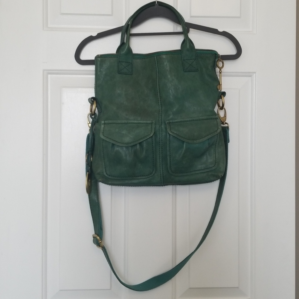 Green leather Fossil handbag